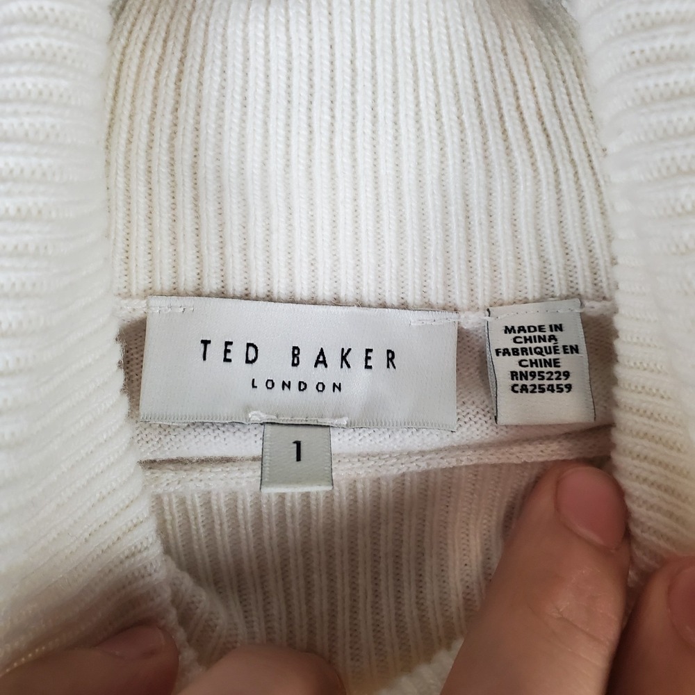 Ted Baker Sweater Dress Womens 1 White Viscose Knit Raglan Sleeve Turtleneck - Picture 6 of 10